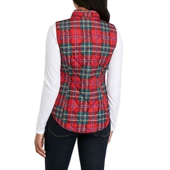 CROWN & IVY Plaid Vest Puffy Quilted Tartan Full Zip Holiday Petite Size Small - Picture 5 of 14